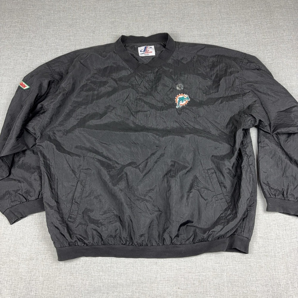 Miami Dolphins Jacket Mens 2XL Black NFL Logo Athletic Pullover Windbreaker
